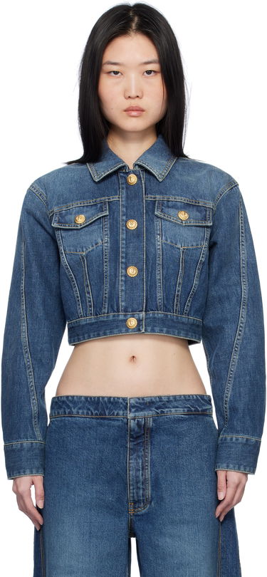 Jakna Balmain Cropped Faded Denim Jacket Modra | EF1TC180DF65, 0