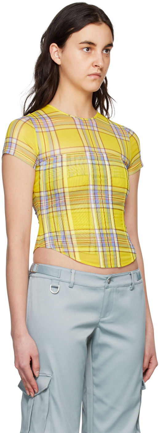 Krop-top Miaou Miaou Peri Plaid Corset T-Shirt Rumena | 7018PM1DNP, 1