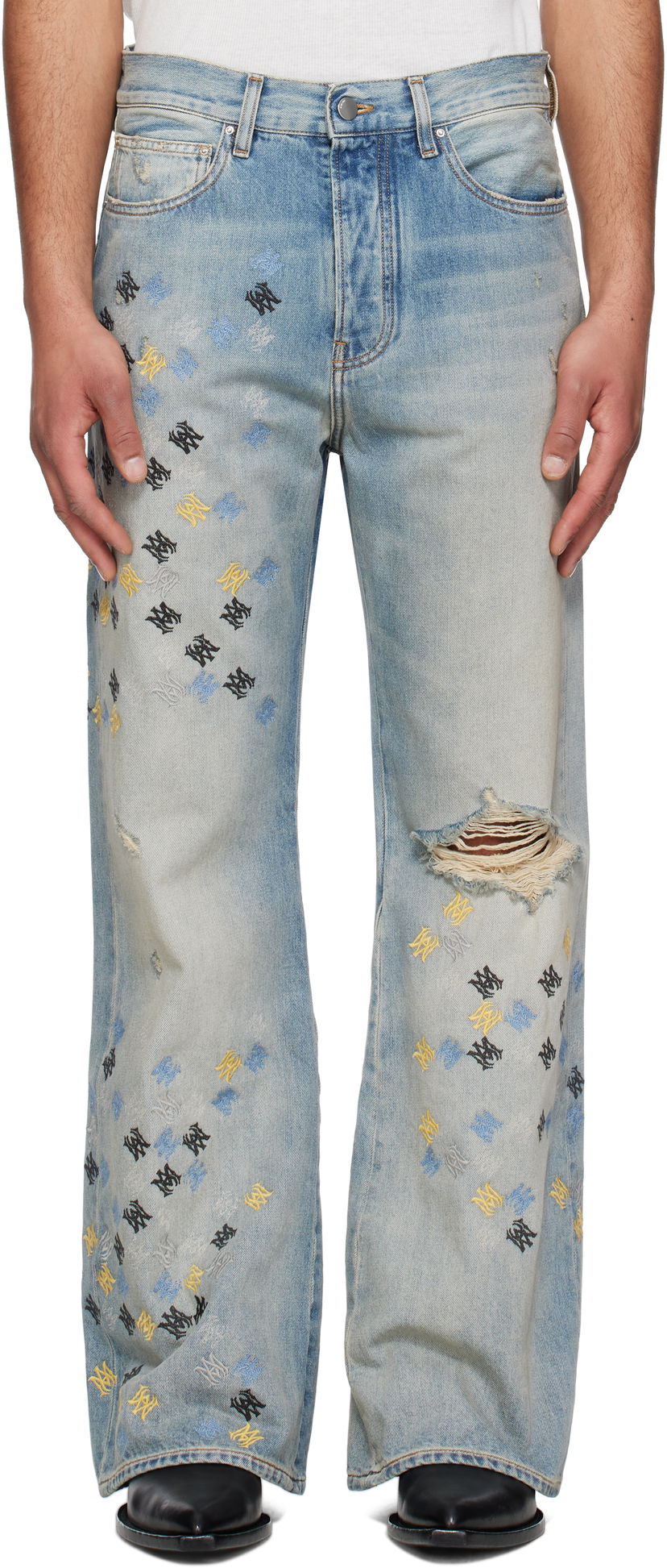 Kavbojke AMIRI AMIRI MA Quad Embroidered Flare Jeans Modra | AMDNFR1015