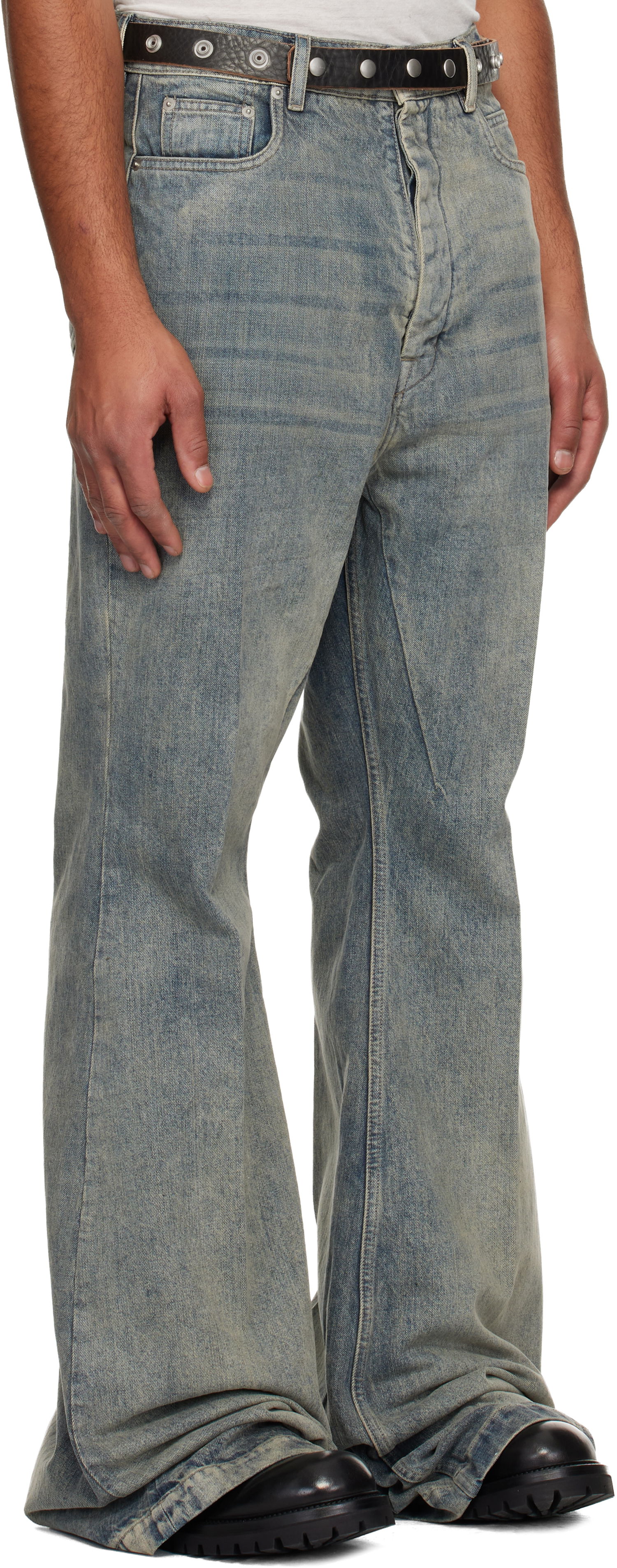 Kavbojke Rick Owens Flared Wide-Leg Distressed Jeans Concordians Bolan Modra | RR02E1335 DWG, 1