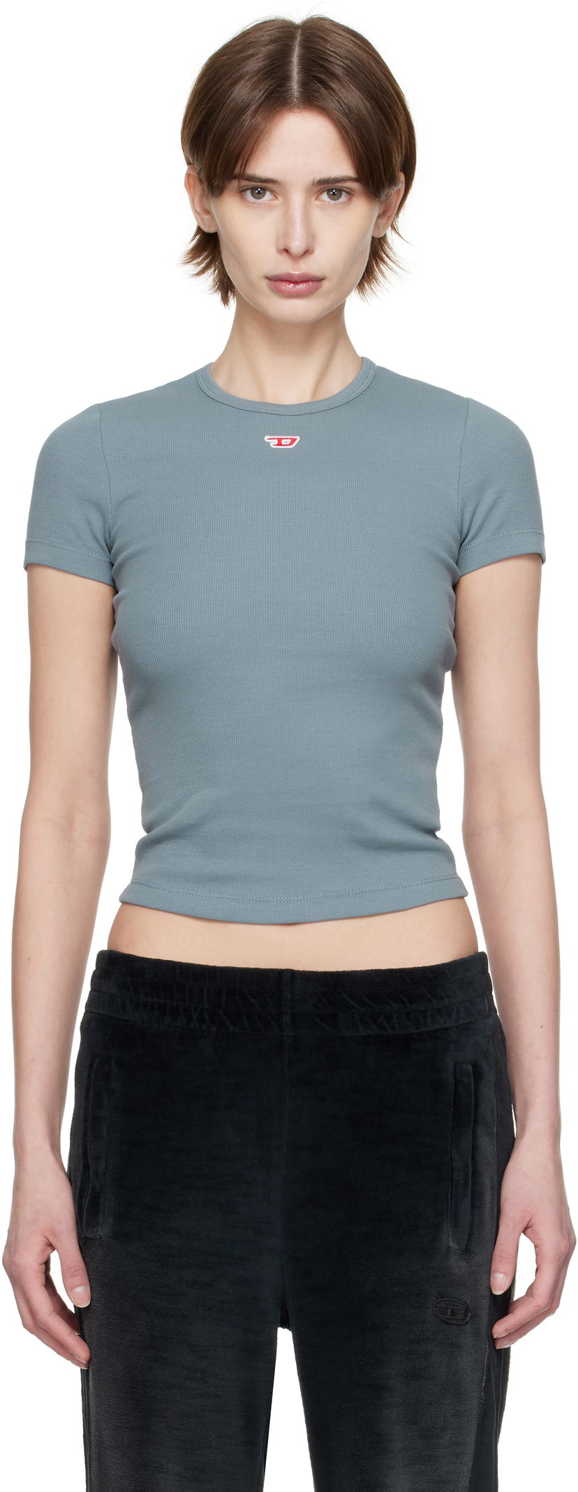 Krop-top Diesel Diesel T-Ele-Long-D Ribbed Cropped T-Shirt Modra | A14961 0EJAI