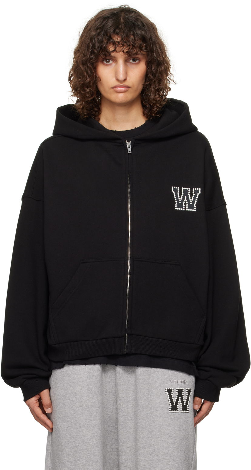 Pulover We11done We11done Pearl Logo Zip Hoodie Črna | WD-TJ3-24-862-U-BK
