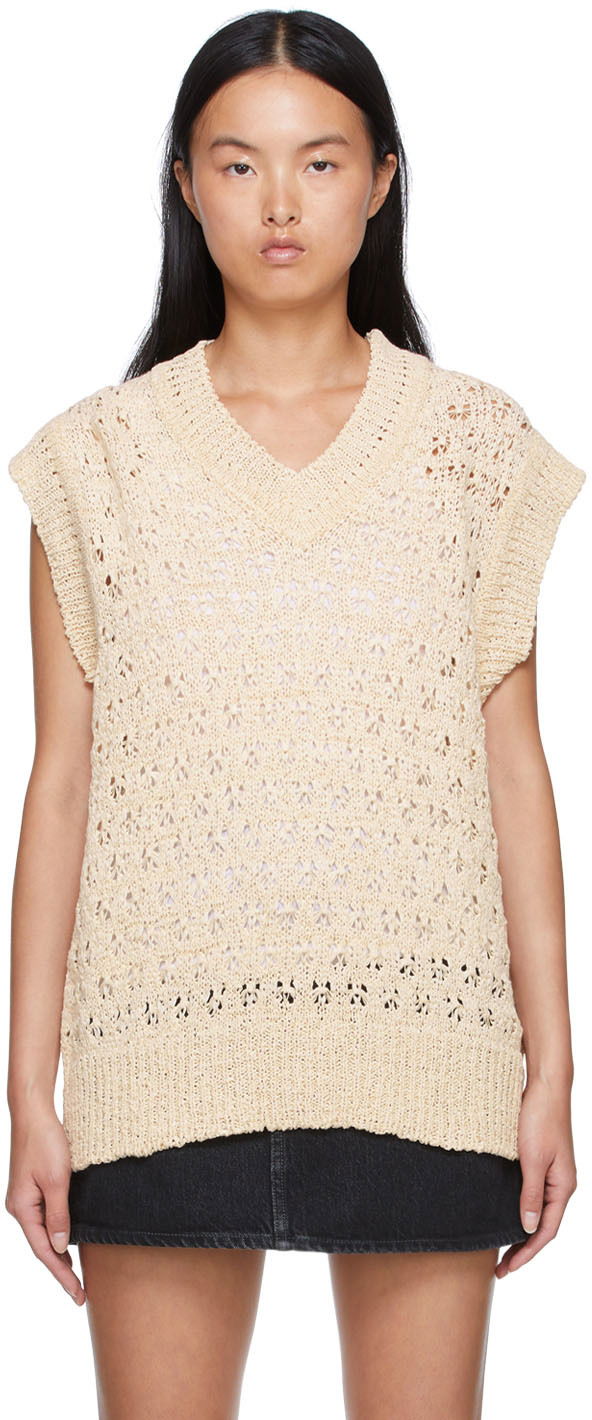 Pleteni pulover Andersson Bell Organic Cotton Crochet Knit Vest Bež | atb671m