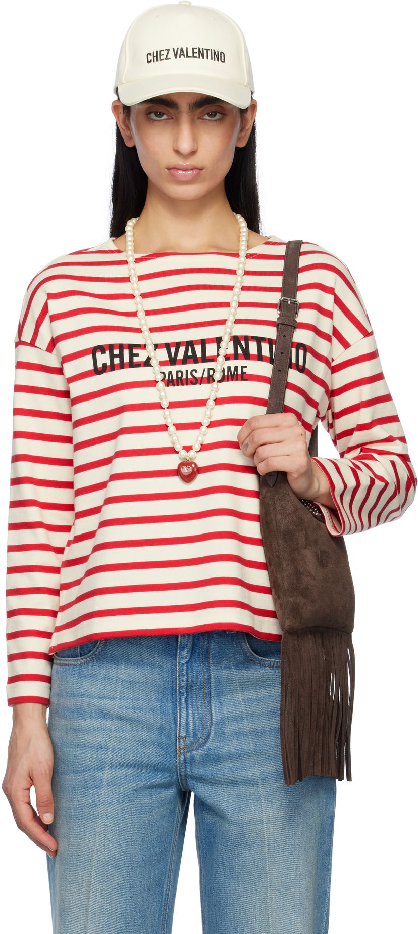 Pleteni pulover Valentino Valentino Striped Jersey Cotton T-Shirt Rdeča | 6B3MG24B961