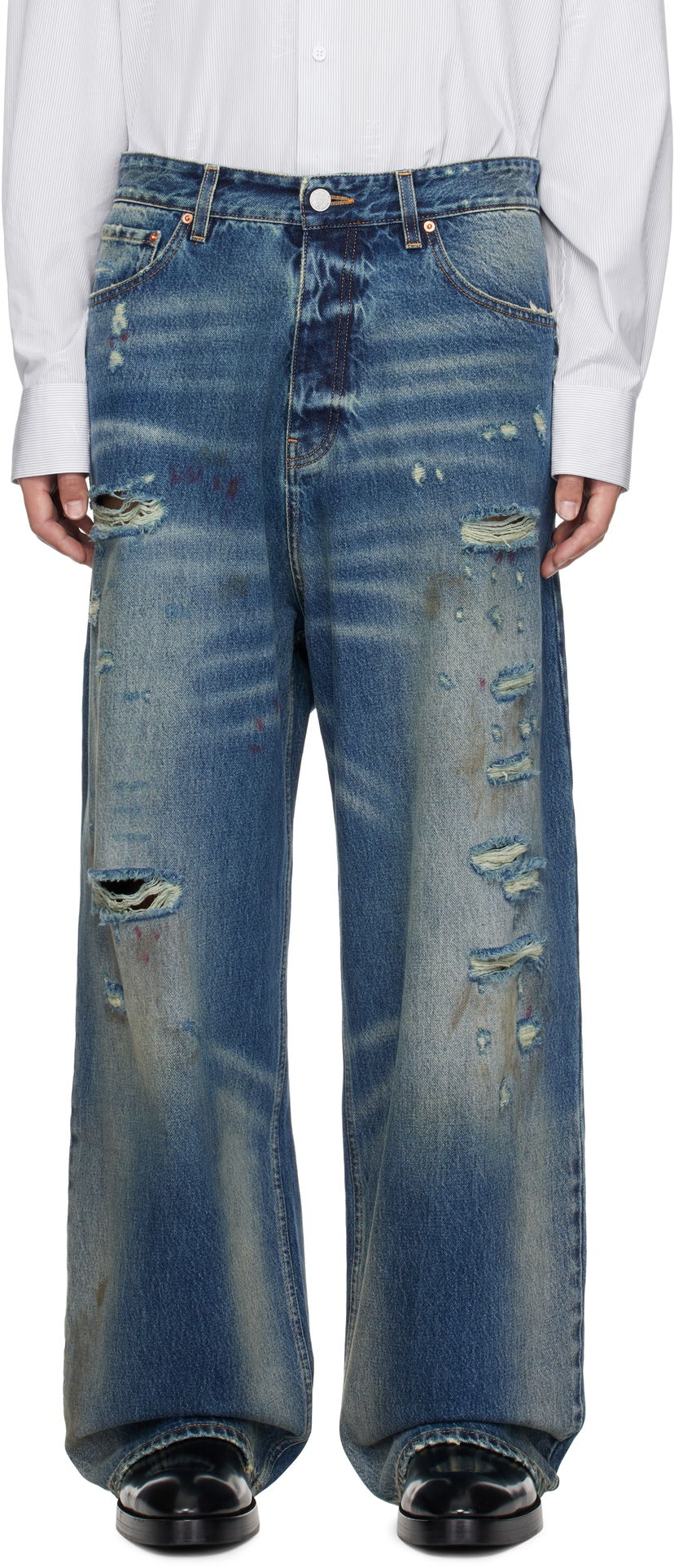 Kavbojke VETEMENTS Vetements Distressed Baggy Jeans Modra | UA66PA590N
