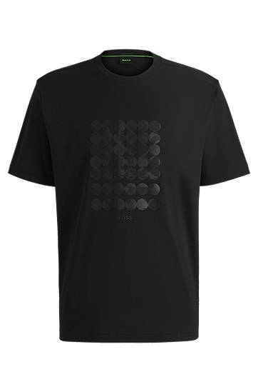 Majica BOSS Interlock Cotton T-Shirt with Circle Artwork Črna | 50537845