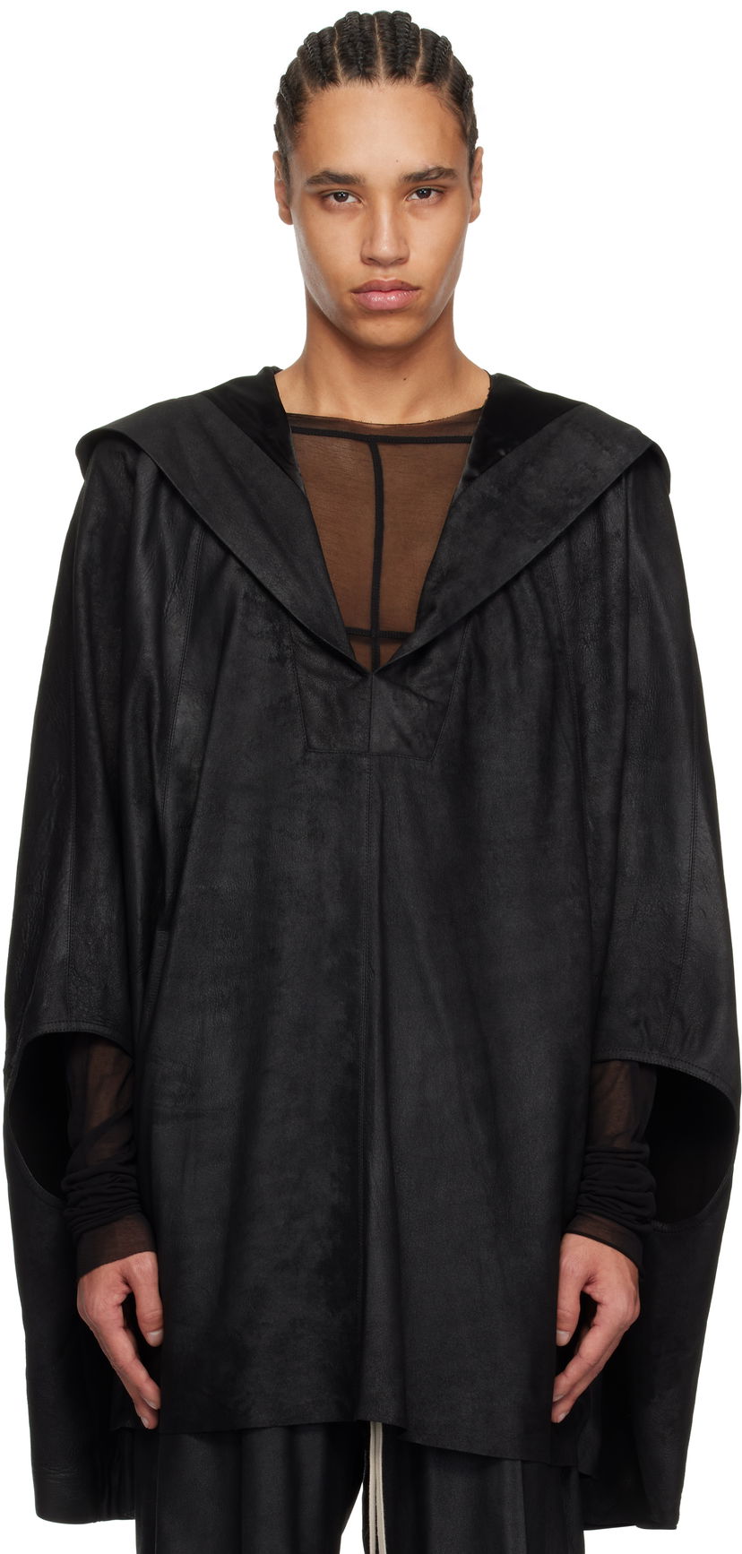 Plašči Rick Owens Rick Owens Hollywood Kaftan Leather Hoodie Črna | RR01E5505 LBA