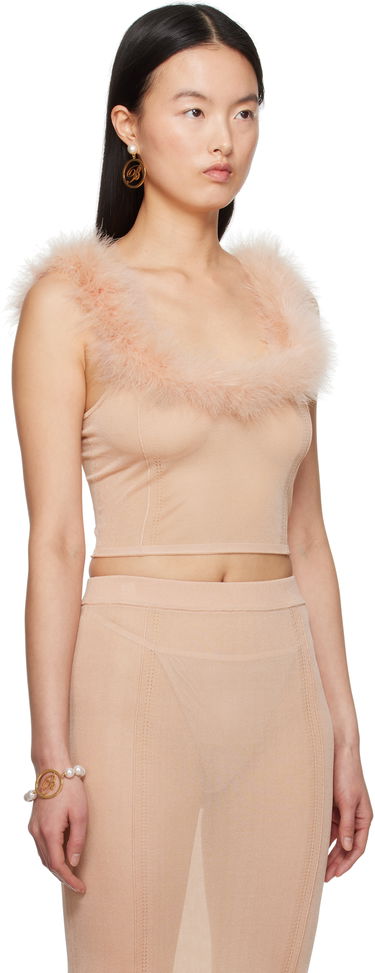 Majica brez rokavov Blumarine Blumarine Knitted Feather Trim Top Bež | P522M559A, 1