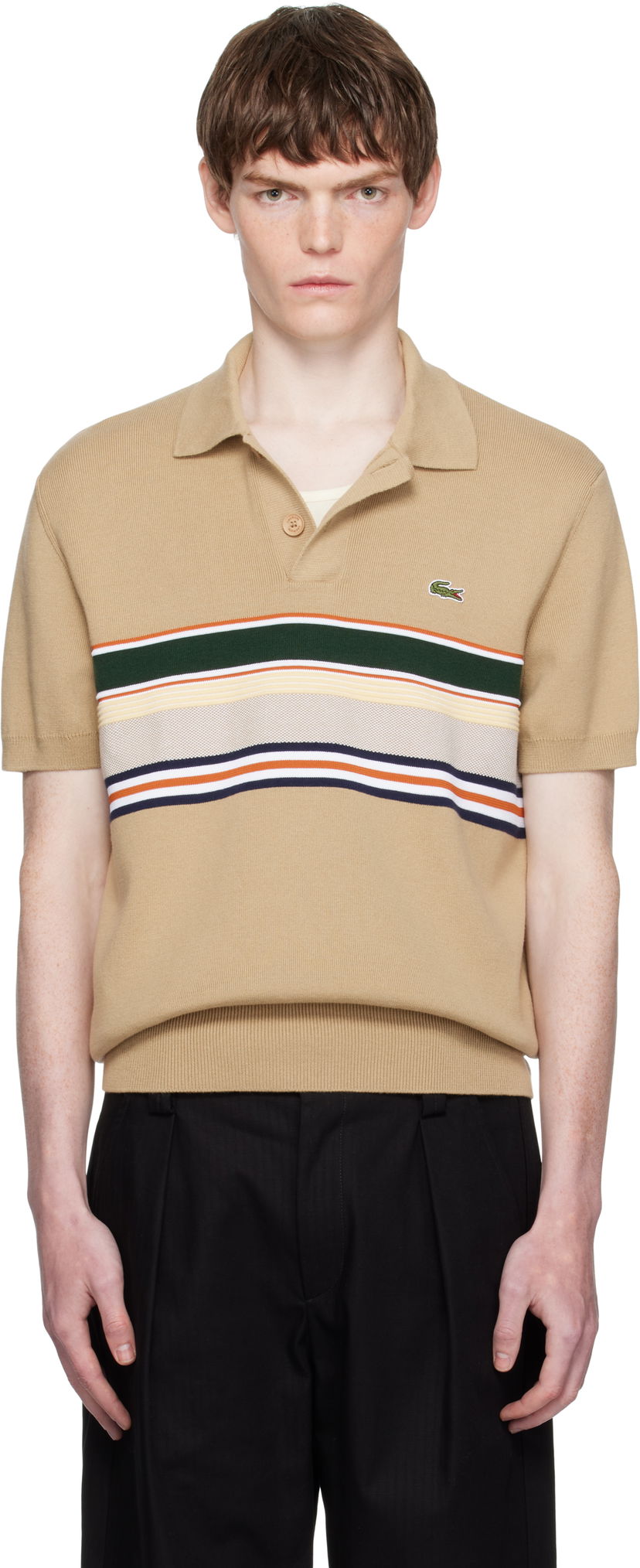 Polo majica Lacoste Lacoste Striped Collar Polo Bež | AH5200_9IJ