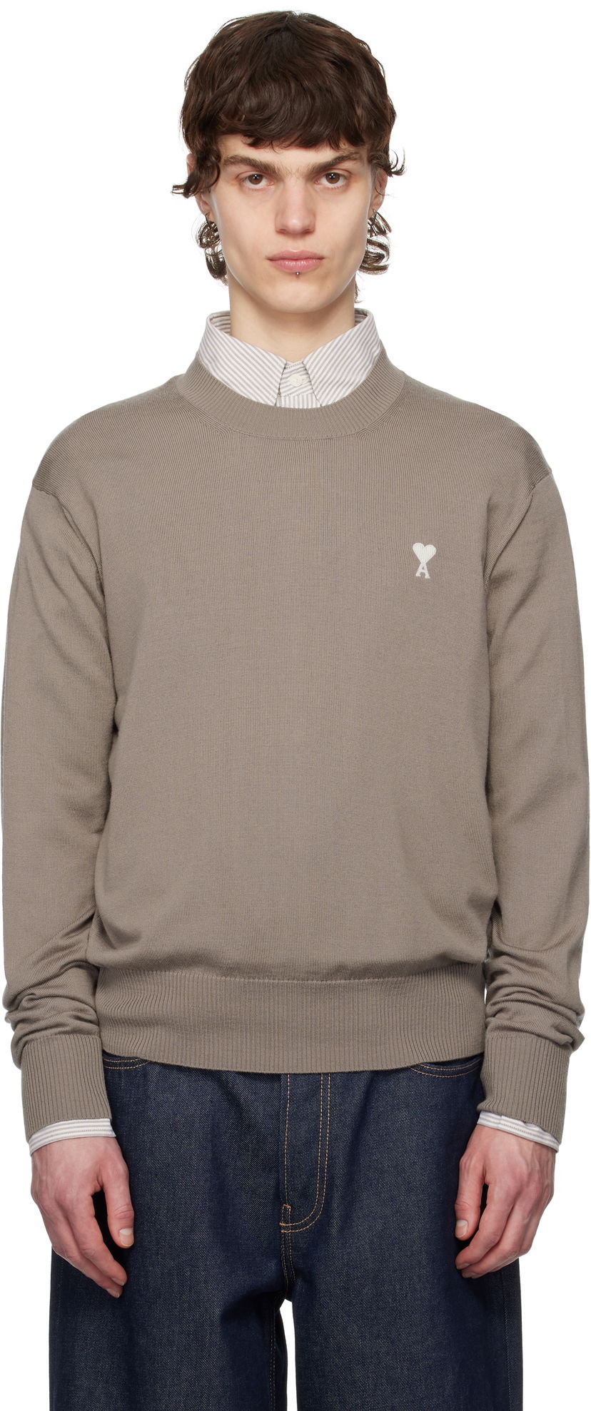 Pleteni pulover AMI AMI Paris Ami de Coeur Crew Neck Wool Sweater Rjava | HKS121.KN0025