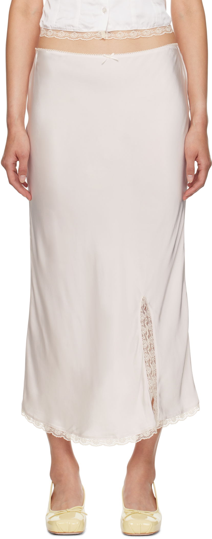 Krila GUIZIO Guizio Kahli Lace-Trimmed Midi Slip Skirt Bež | F24304W022