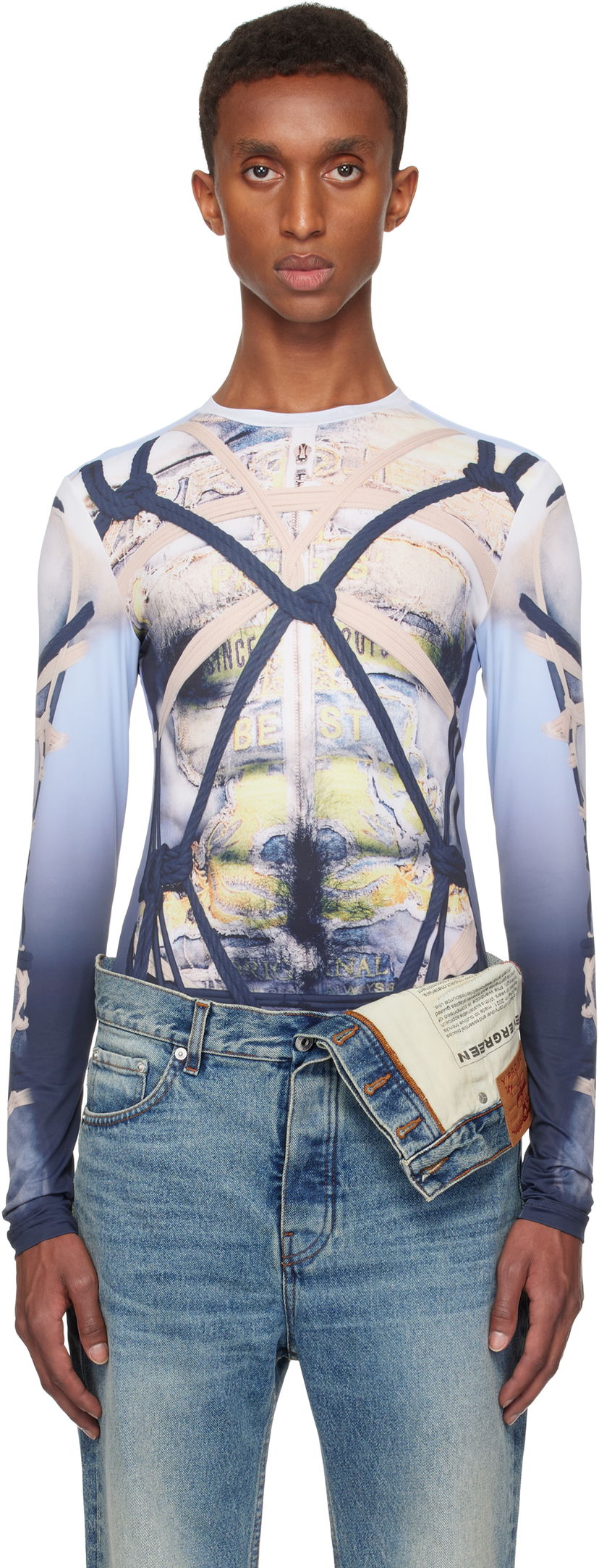 Majica Y/PROJECT Long Sleeve Print T-shirt Modra | 204TO008