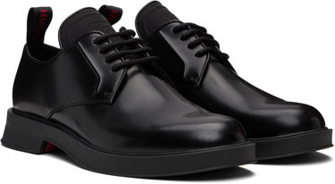 Nega čevljev BOSS Leather Derby Shoes with Stacked-Logo Tongue Črna | 50548550, 4