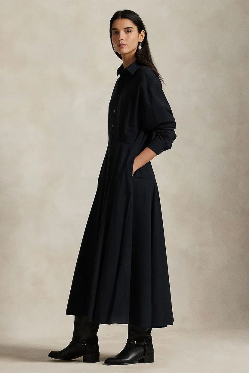 Obleke Polo by Ralph Lauren Polo Ralph Lauren Maxi Shirt Dress Črna | 211972042
