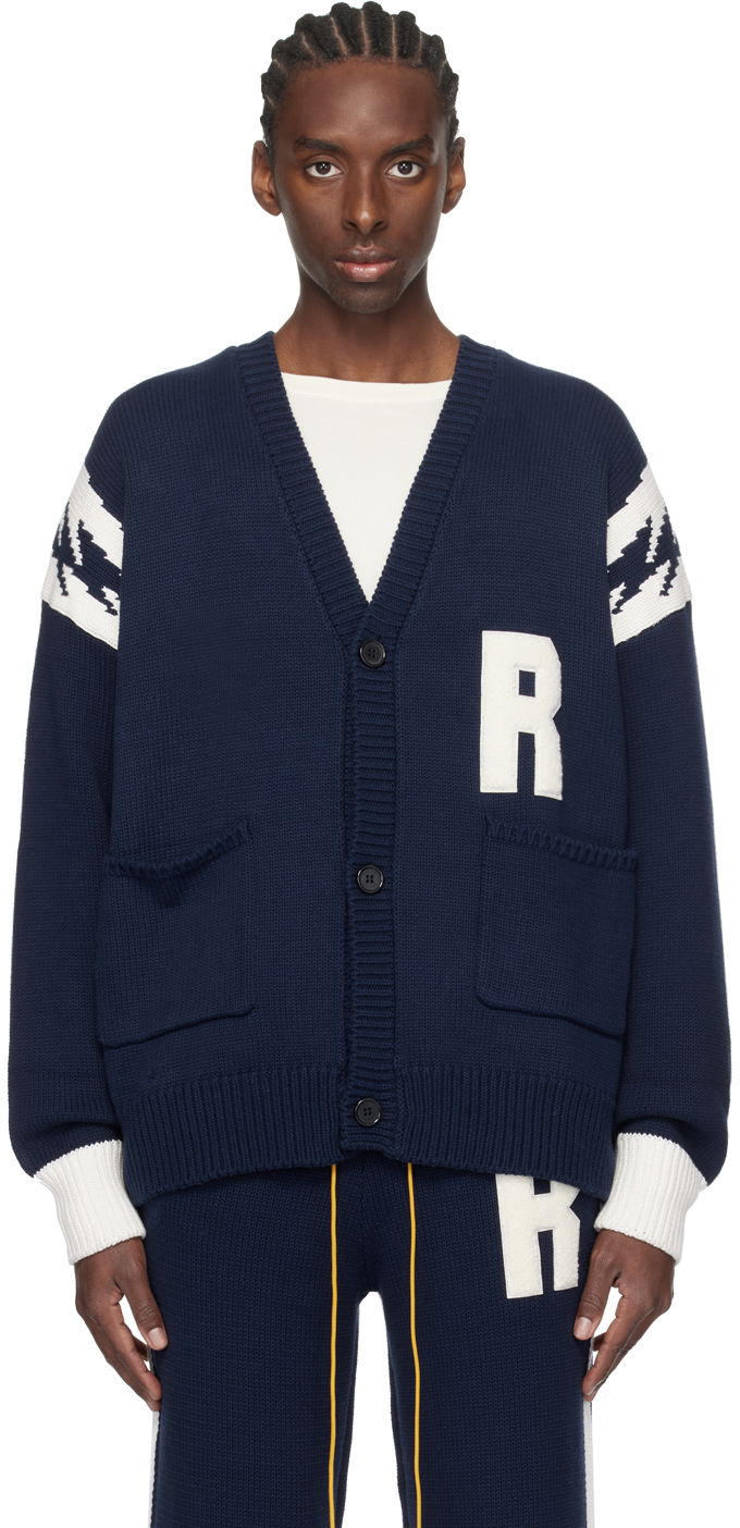 Pleteni pulover Rhude Lightning Print Cardigan Mornarica | RHPS24CA02504364