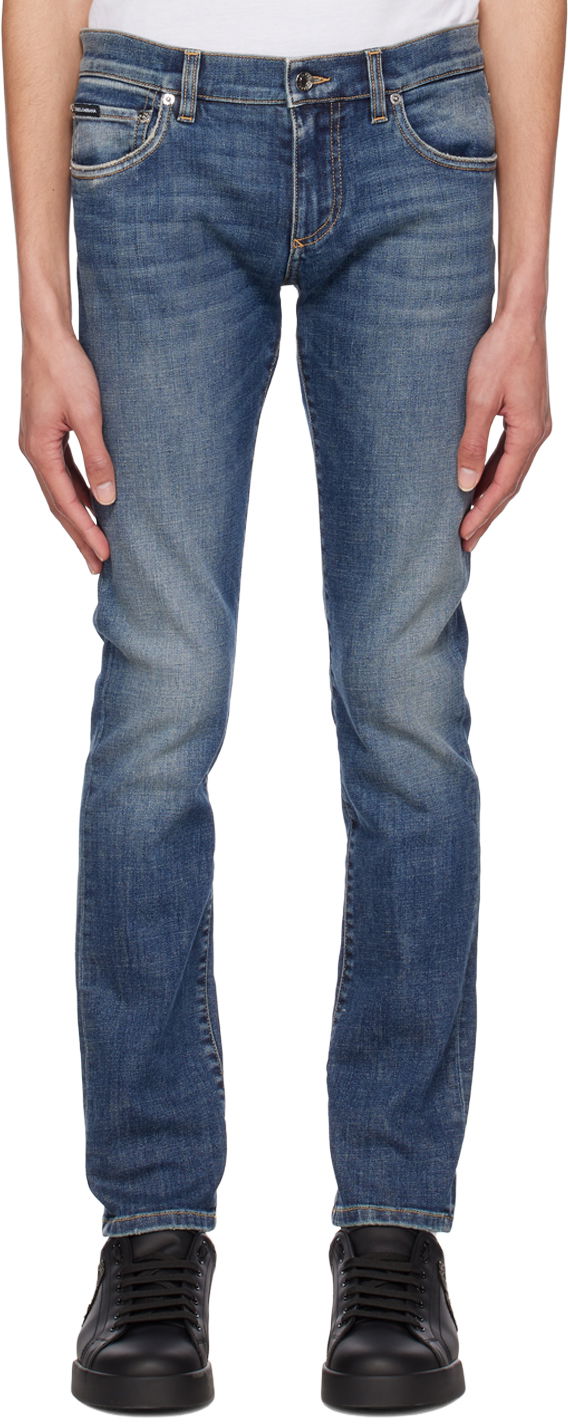 Kavbojke Dolce & Gabbana Blue Washed Skinny Jeans Modra | GY07LDG8GW9