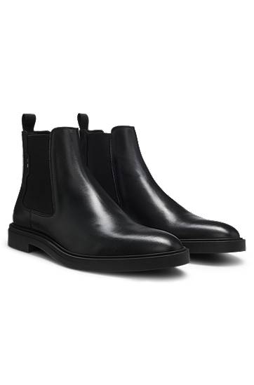 Nega čevljev BOSS Nappa Leather Chelsea Boots with Signature Stripe Črna | 50552527, 0