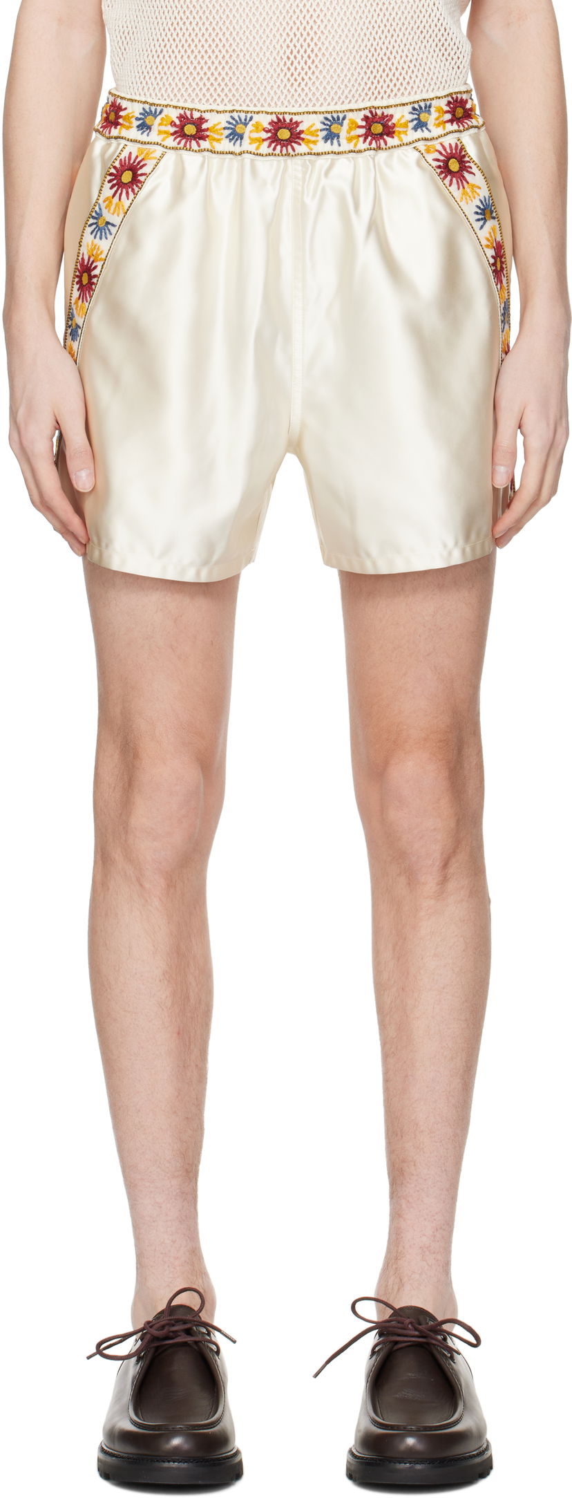 Kratke hlače Bode Bode Candyfloss Embroidered Satin Shorts Bež | MRS25BT057