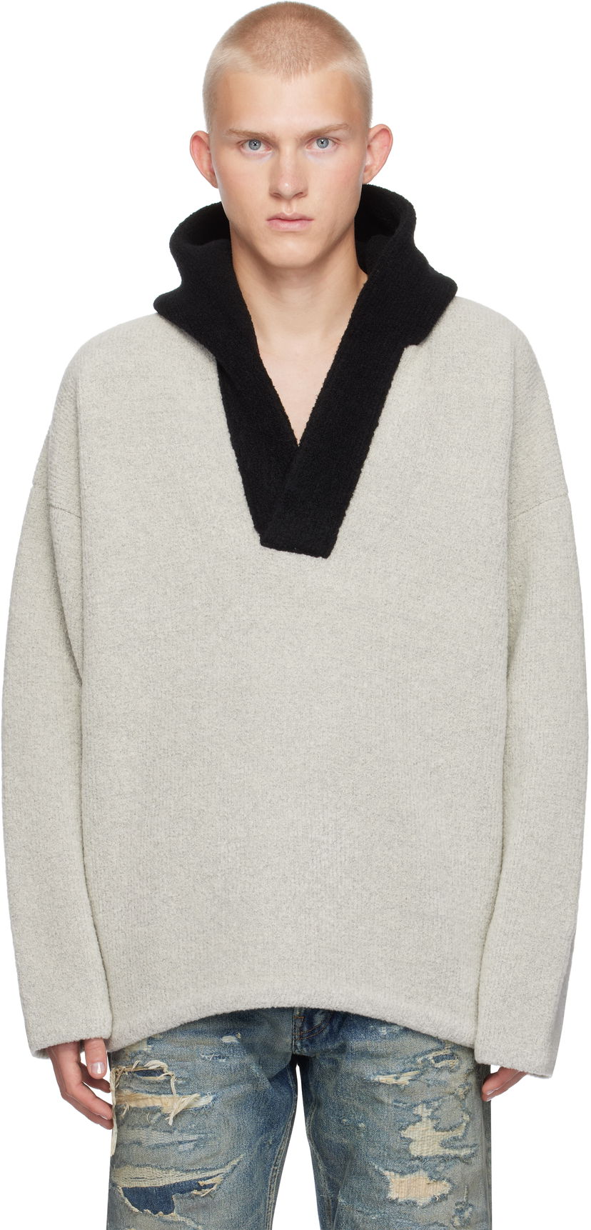 Pulover Fear of God Fear of God Merino Boucle Polo Hoodie Siva | FG24FW20-736WBO