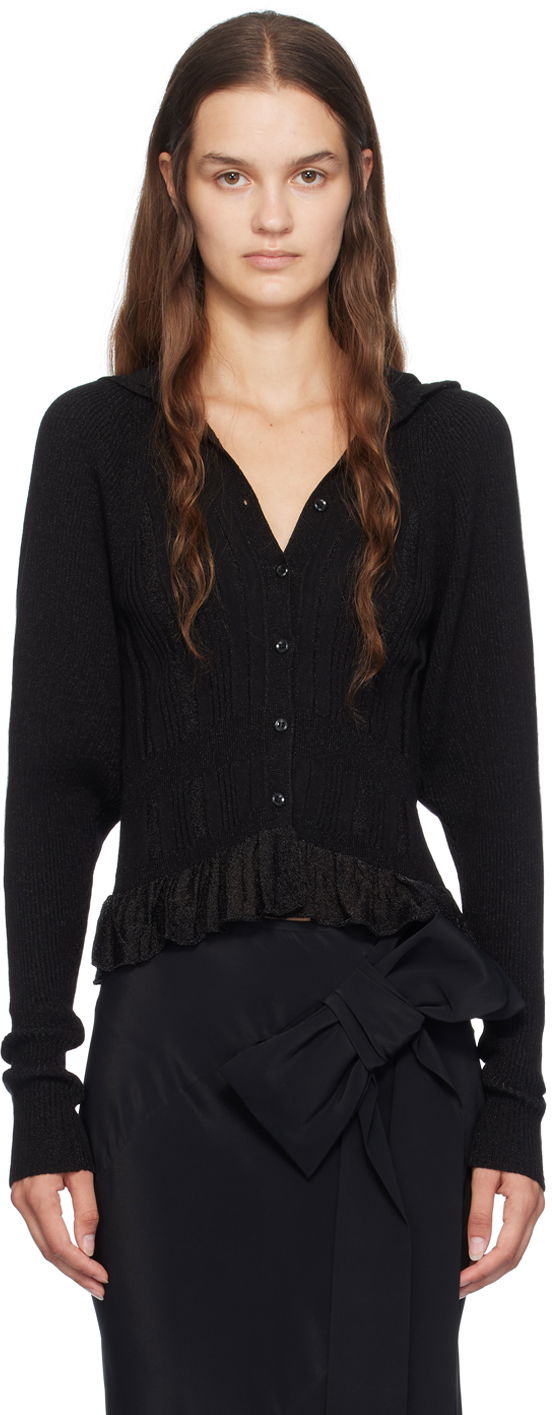 Pleteni pulover Simone Rocha Simone Rocha Plaited Tinsel Hooded Cardigan Črna | HMK34 0624