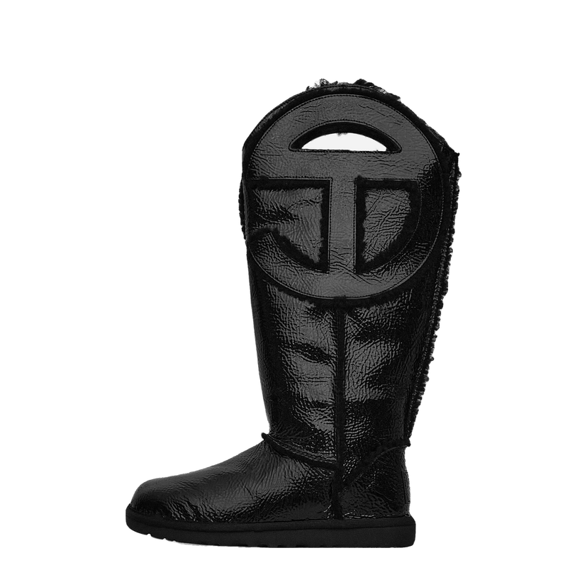 Superge in čevlji UGG Telfar Logo Tall Crinkle Leather Boots Black Črna | 1155871 BLK