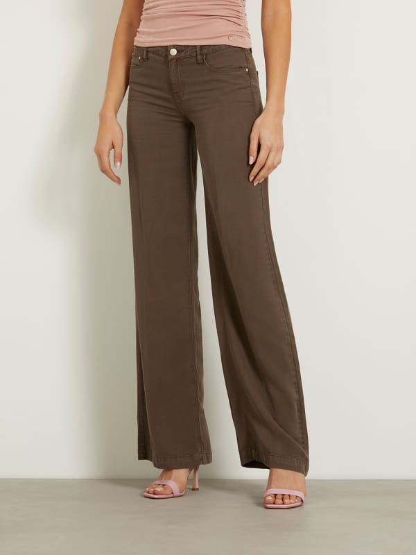 Hlače in kavbojke GUESS Mid Rise Wide Leg Pant Rjava | W4GA96WDP85