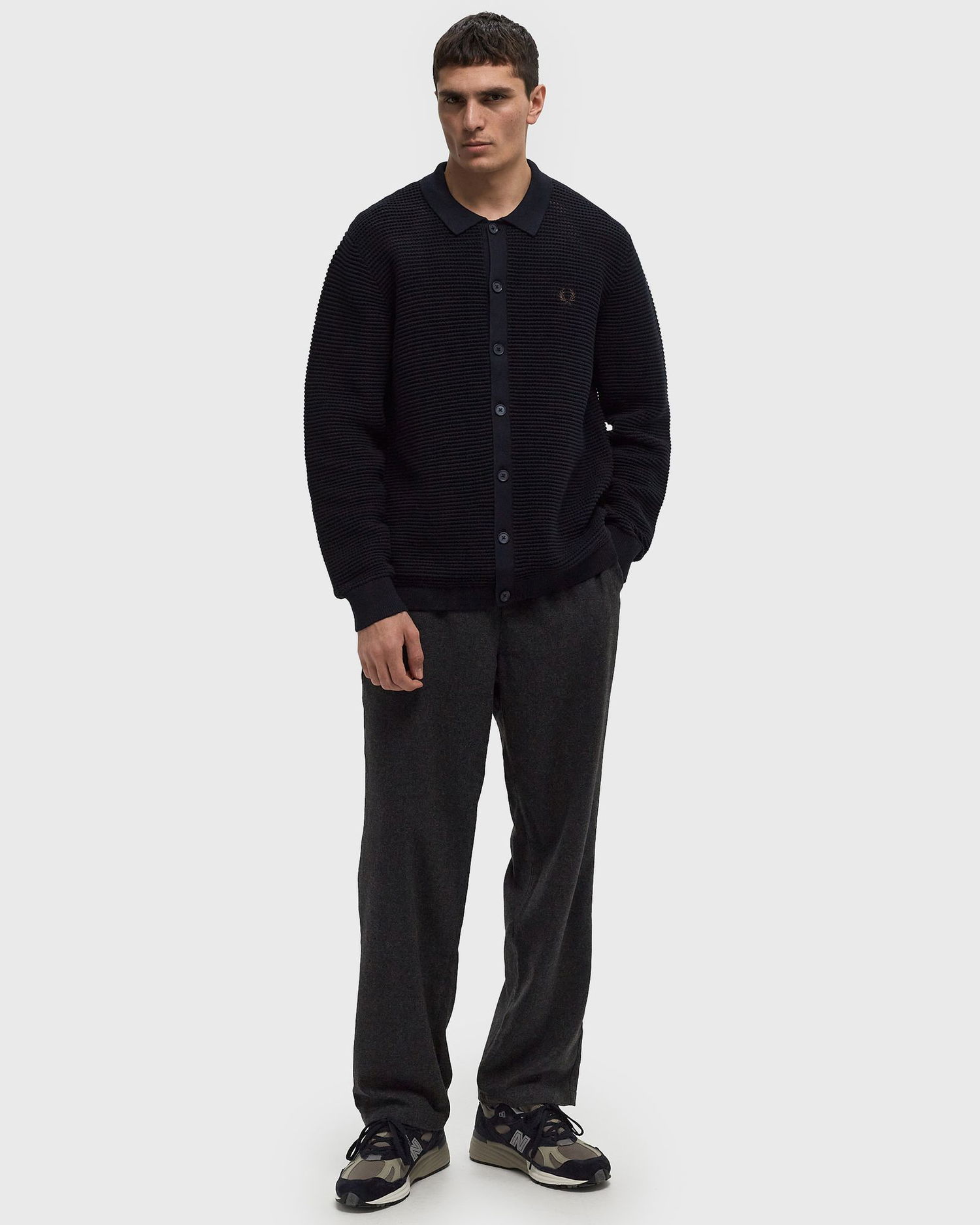Pleteni pulover Fred Perry Pointelle Button-Through Cardigan Mornarica | K8566-608, 1