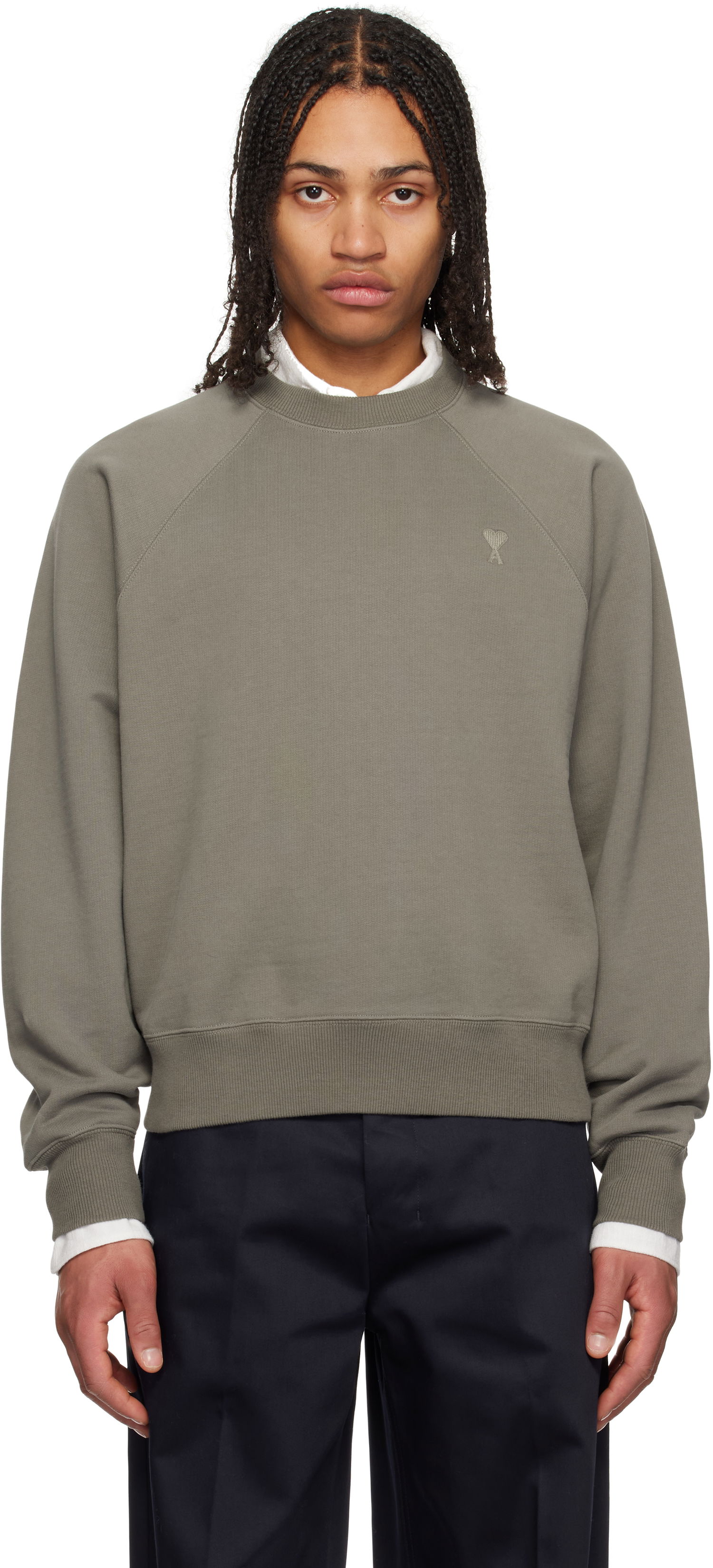 Pleteni pulover AMI AMI Paris Tonal Ami de Coeur Sweatshirt Zelena | USW074.747, 0