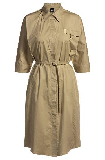 Obleke BOSS Relaxed-Fit Stretch Cotton Shirt Dress Bež | 50537980