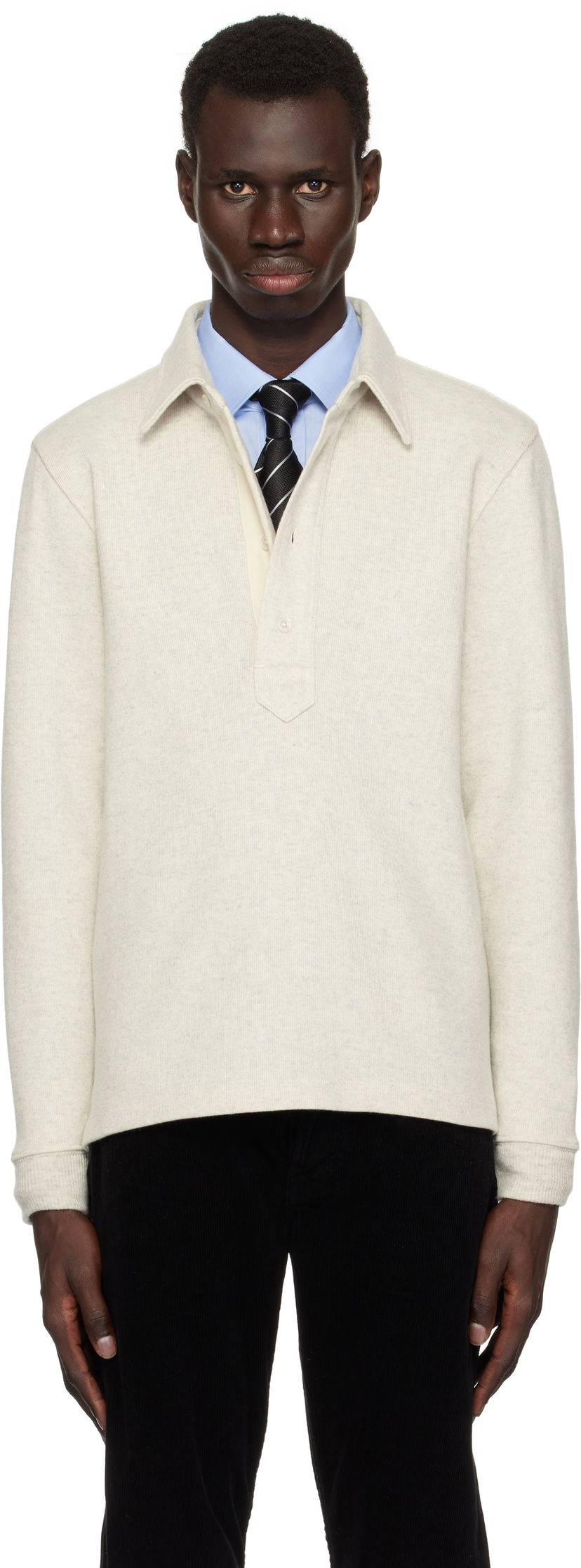 Pleteni pulover Tom Ford TOM FORD Cotton Blend Rugby Polo Bež | JPL017-JMC049S25
