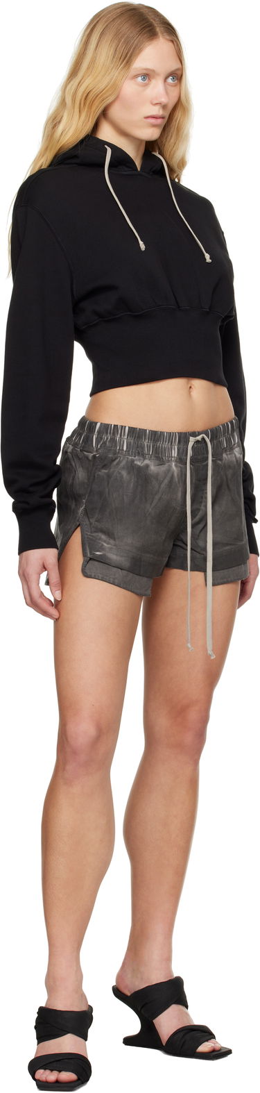 Pulover Rick Owens Rick Owens DRKSHDW Hollywood Tatlin Cropped Hoodie Črna | DS01E3220 FP, 3