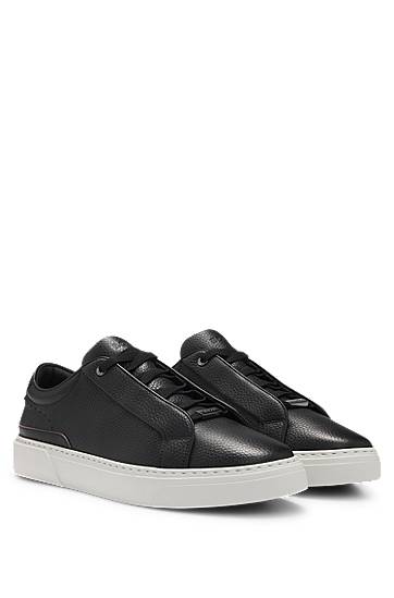 Oblačila in dodatki BOSS Gary Grained Leather Trainers Črna | 50545153