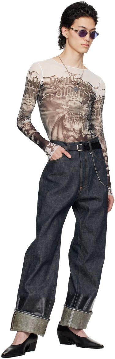 Majica Jean Paul Gaultier Jean Paul Gaultier 'The Diablo' Graphic Mesh Long Sleeve T-Shirt Bela | 24/25-U-TO137-T546-0100, 4