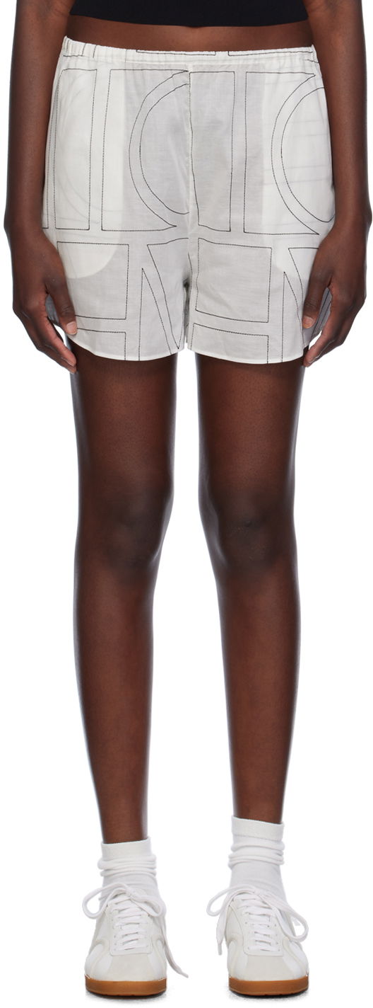 Kratke hlače TOTEME TOTEME Monogram Print Shorts Bela | 243-WRB1141-FB0239