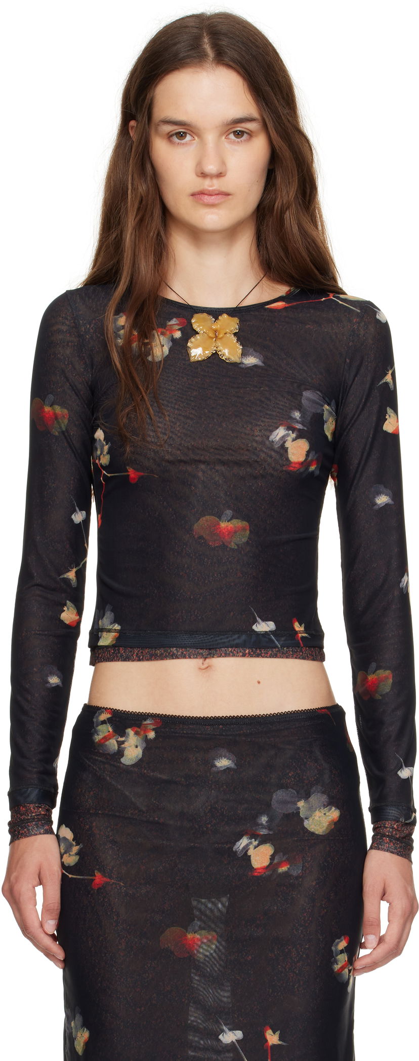 Majica Eckhaus Latta Eckhaus Latta Duet Floral Print Semi-Sheer Top Črna | 1100-EL-PF25-BP -