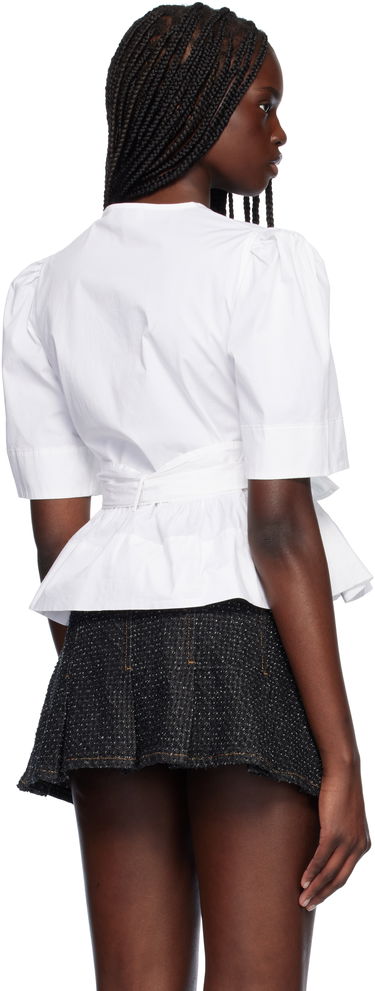 Srajce GANNI GANNI Stretch Cotton Tie Front Peplum Blouse Bela | W0309, 2