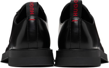 Nega čevljev BOSS Leather Derby Shoes with Stacked-Logo Tongue Črna | 50548550, 2
