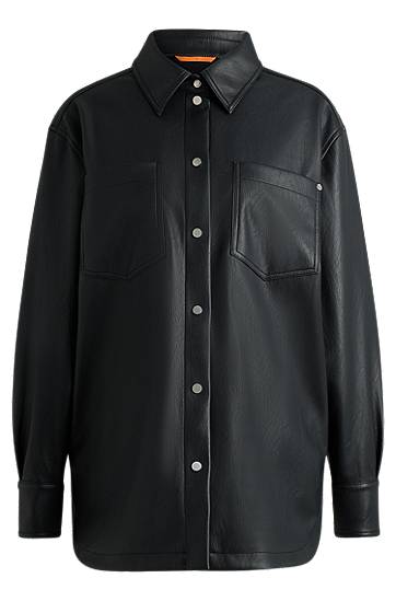 Srajce BOSS Faux Leather Overshirt with Patch Pockets Črna | 50528278