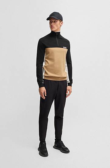 Pleteni pulover BOSS BOSS Colour-Block Regular-Fit Sweater Rjava | 50528740, 1
