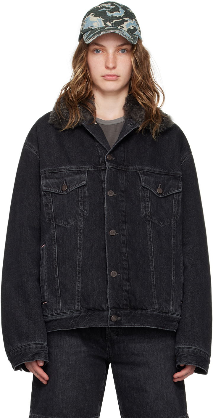 Jakna Acne Studios Black Sherpa Collar Denim Jacket Črna | C90178-