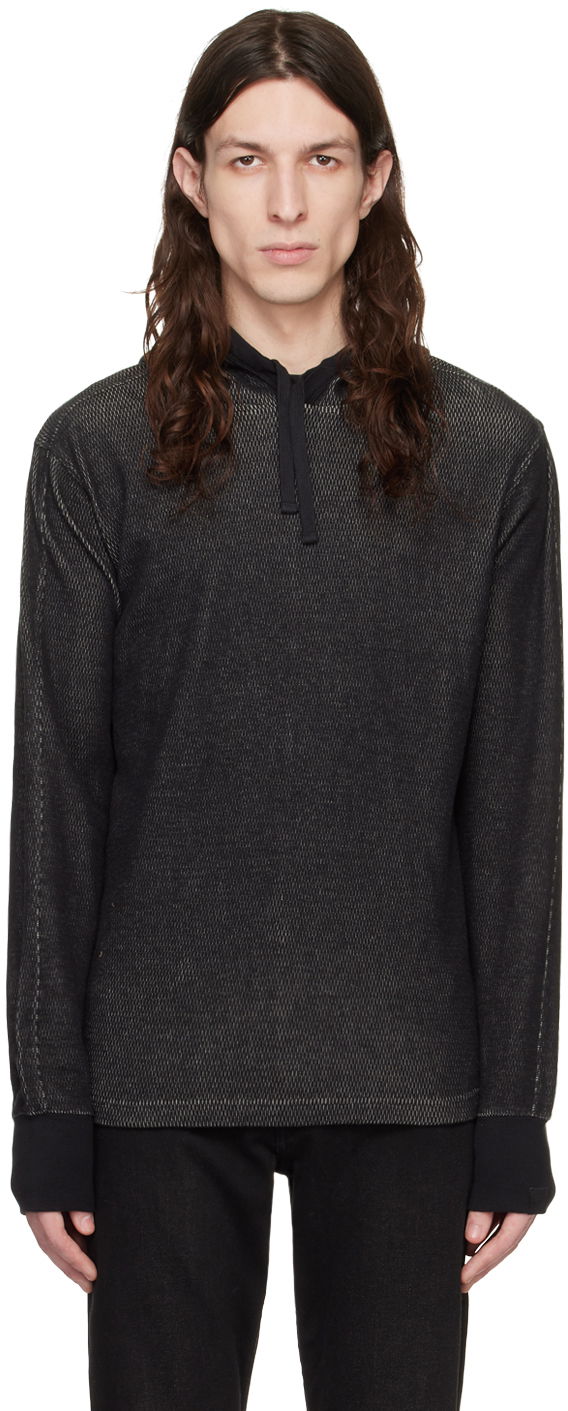 Pulover rag & bone Collin Textured Knit Hoodie Črna | MBC22HT024JQ24