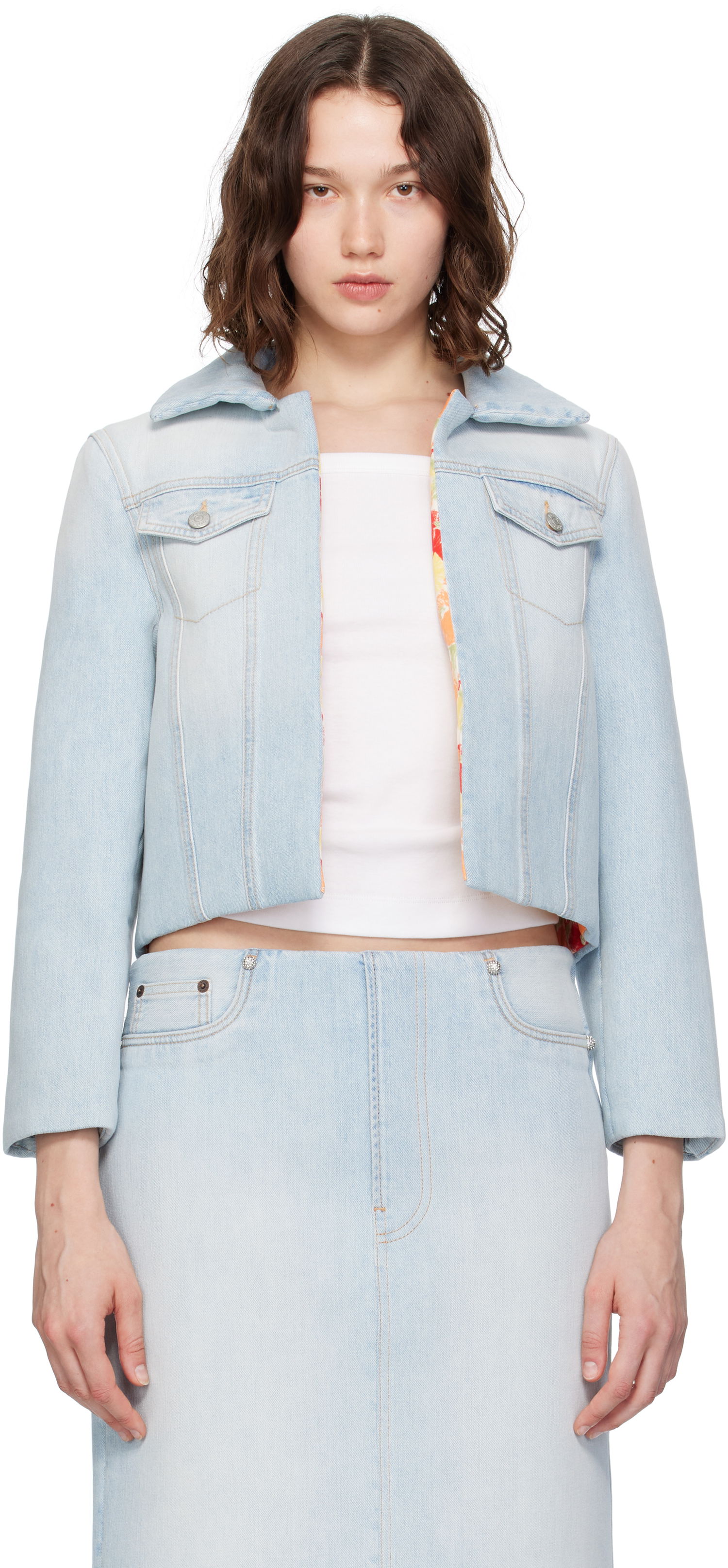 Jakna Acne Studios Acne Studios Padded Cropped Denim Jacket Modra | A90642-, 0