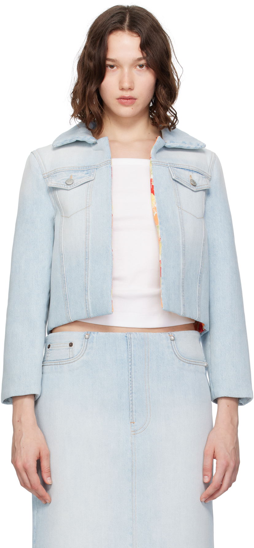 Jakna Acne Studios Acne Studios Padded Cropped Denim Jacket Modra | A90642-