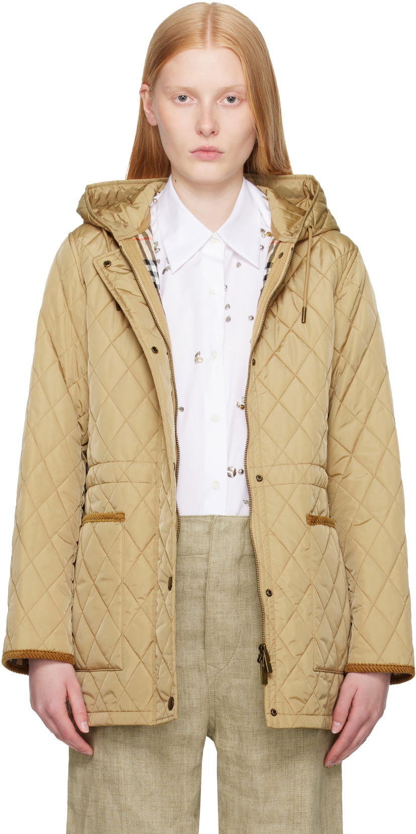 Puhovka Burberry Burberry Quilted Hooded Jacket Bež | 8113841