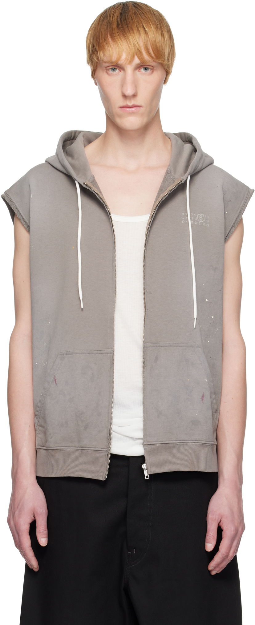 Pulover Maison Margiela MM6 Maison Margiela Paint Splatter Sleeveless Hoodie Siva | SH2HG0005 M25013