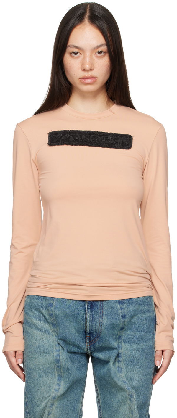 Majica Y/PROJECT Logo Patch Long Sleeve T-Shirt Bež | 204TO006