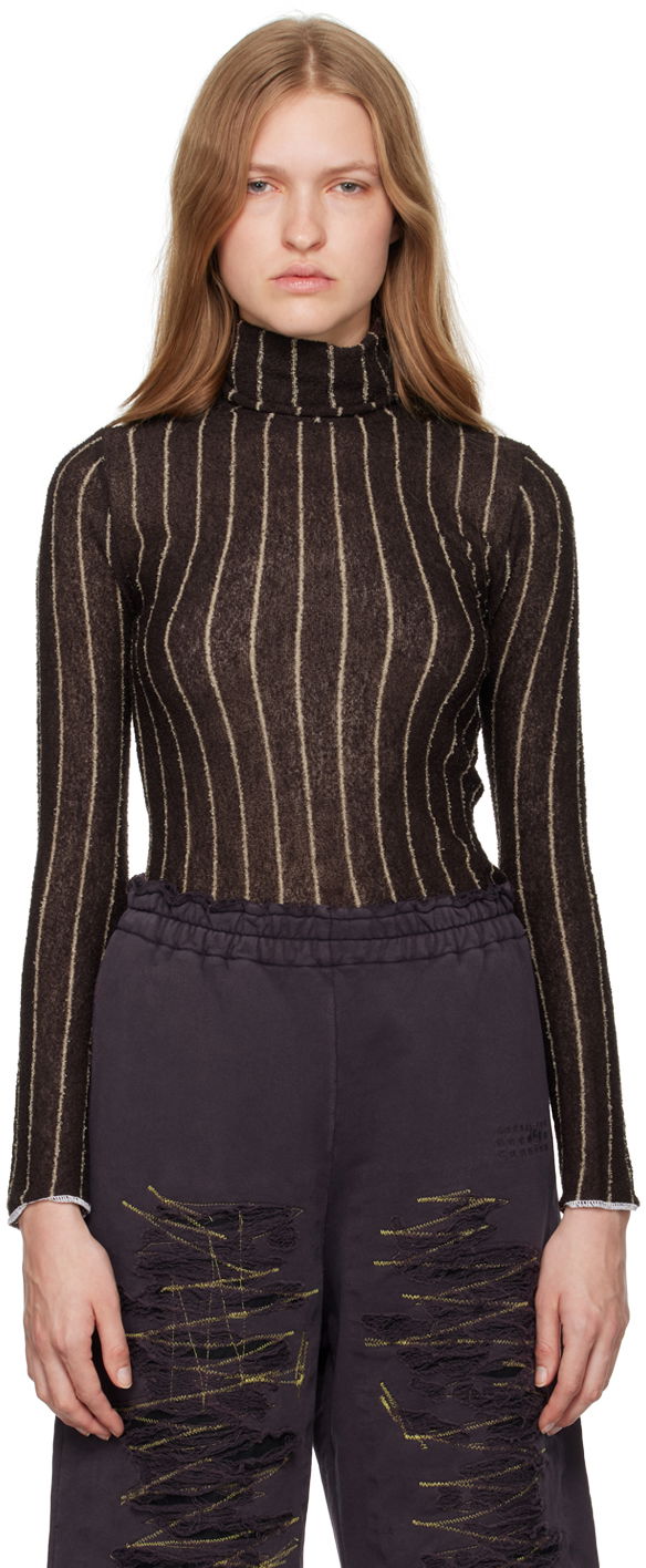 Pleteni pulover Maison Margiela Pinstripes Underpinnings Turtleneck Rjava | S62HA0091 M13077