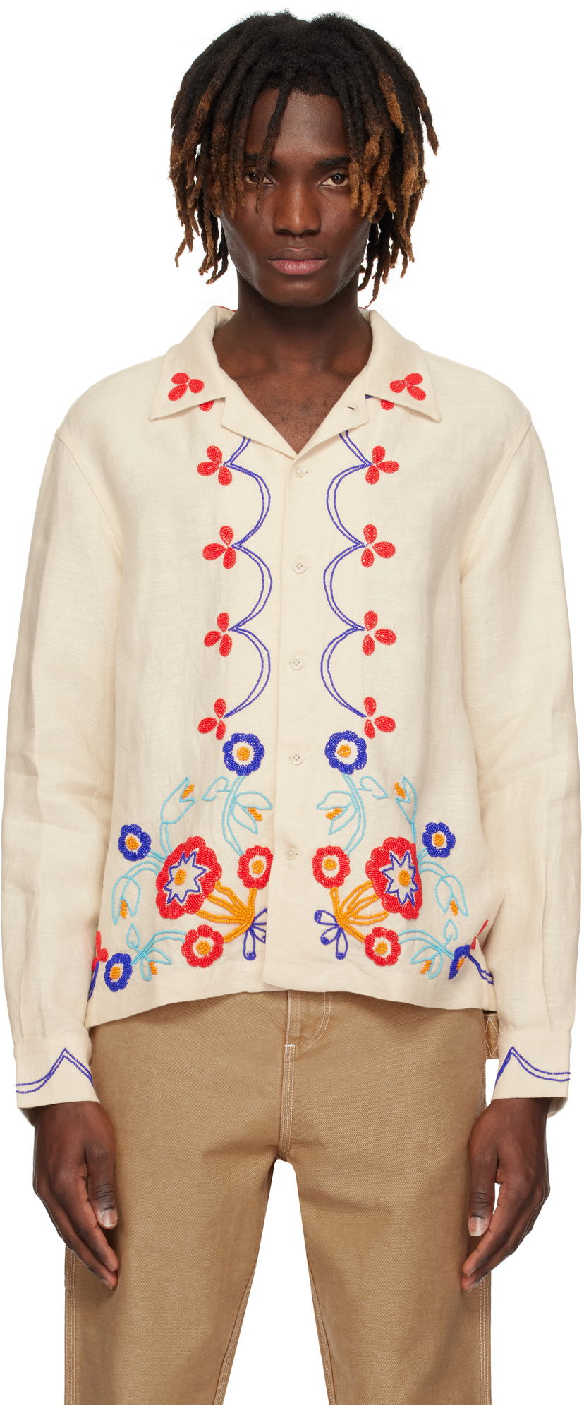 Srajce Bode Bode Beaded Garden Party Shirt Bež | MRS25SH030