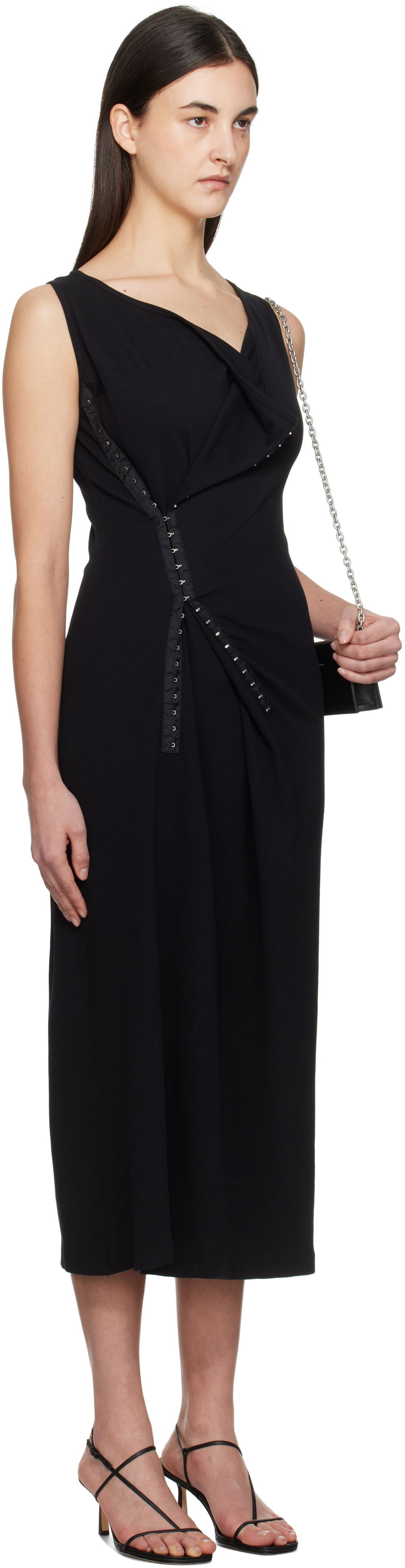Obleke Maison Margiela MM6 Maison Margiela Cotton Rib Hook-Eye Midi Dress Črna | S52CT0786 M20054, 1