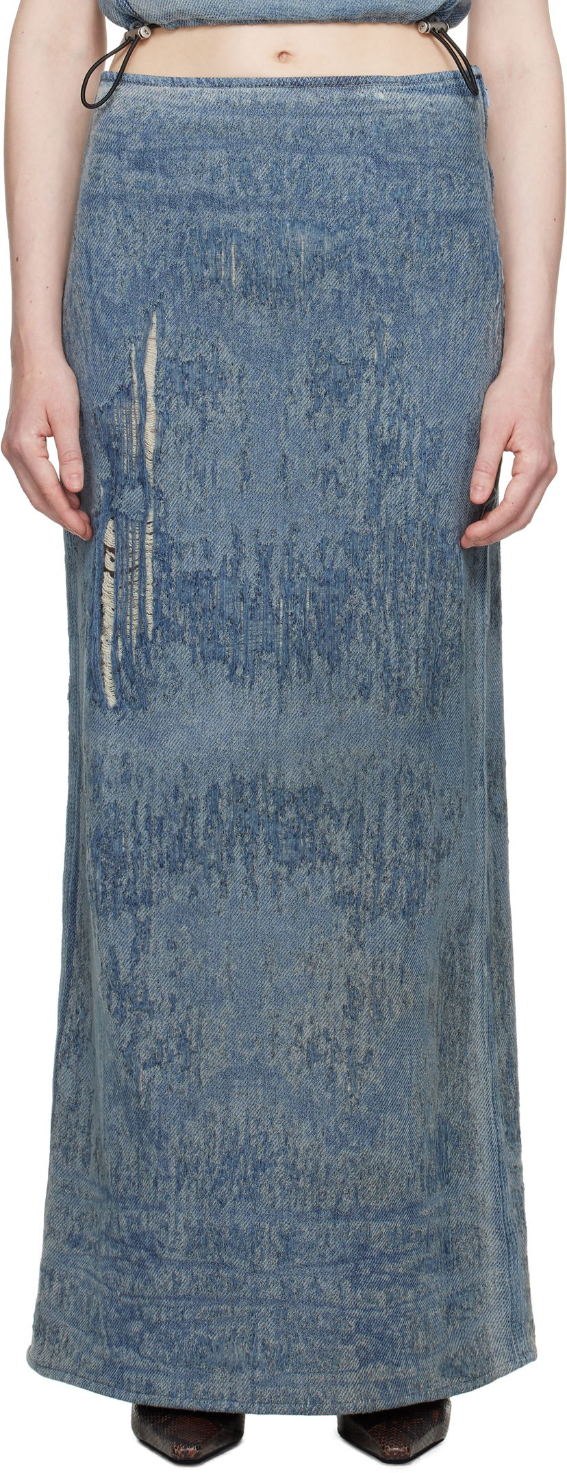 Krila Diesel Diesel De-Megan-Fsg Distressed Denim Maxi Skirt Modra | A18934 068RQ